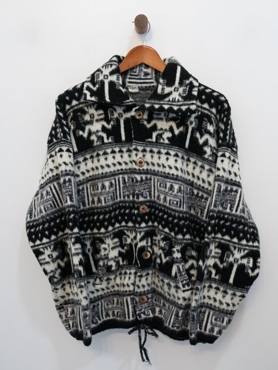 Artesanias Other - Vintage Handmade Ecuadorian Wool Cardigan Artesanías Chavez Geometric Aztec Boho